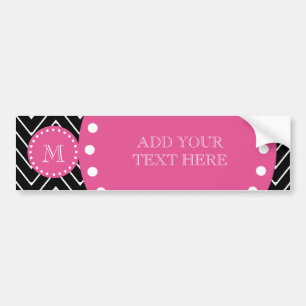 Heet roze, zwart en witte Chevron Uw monogram Bumpersticker