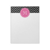 Heet roze, zwart en witte Chevron | Uw monogram Notitieblok (Gedraaid)