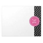 Heet roze, zwart en witte Chevron | Uw monogram Notitieblok (Voorkant)