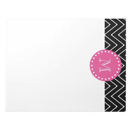 Heet roze, zwart en witte Chevron | Uw monogram Notitieblok (Voorkant)
