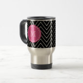Heet roze, zwart en witte Chevron | Uw monogram Reisbeker (Voorkant links)