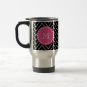 Heet roze, zwart en witte Chevron | Uw monogram Reisbeker (Links)