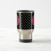 Heet roze, zwart en witte Chevron | Uw monogram Reisbeker (Center)
