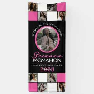 Heet Roze & Zwart Fotocollage Afstuderen Vinyl Spandoek