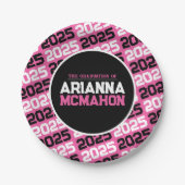 Heet Roze & Zwart Gepersonaliseerd Afstuderen Papieren Bordje (Voorkant)