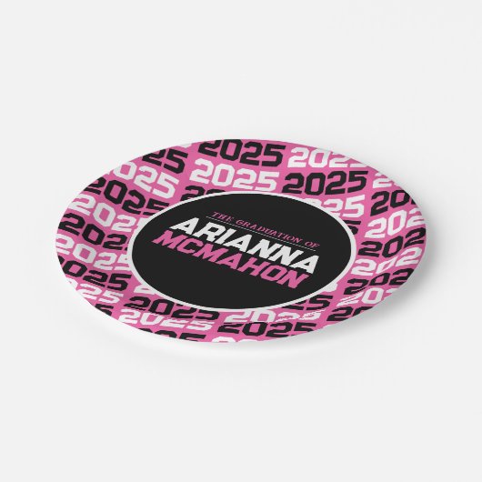 Heet Roze & Zwart Gepersonaliseerd Afstuderen Papieren Bordje (Gekanteld)