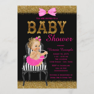Heet roze zwart goud chic stoel meisje baby shower kaart