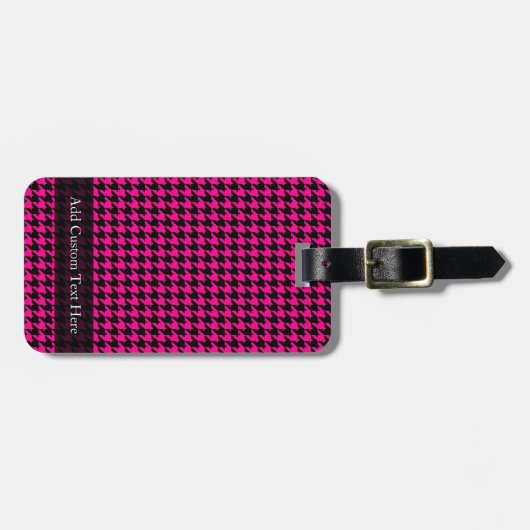 Heet Roze/Zwart Houndstooth Bagagelabel (Voorkant horizontaal)