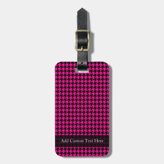 Heet Roze/Zwart Houndstooth Bagagelabel (Voorkant verticaal)