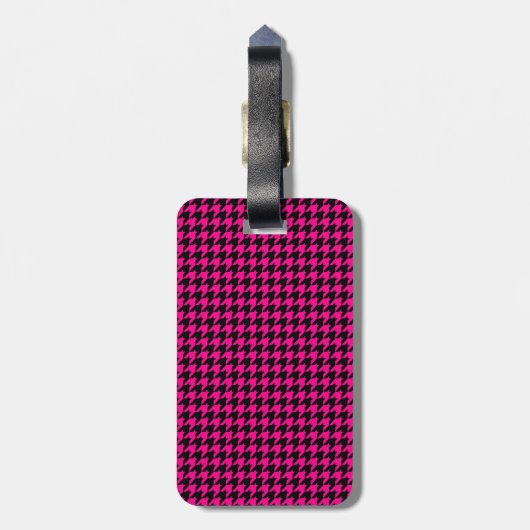 Heet Roze/Zwart Houndstooth Bagagelabel (Achterkant verticaal)