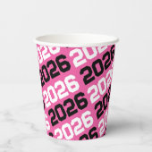 Heet Roze & Zwart Klasse Jaar Afstuderen Papieren Bekers (Achterkant)