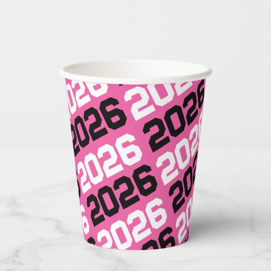 Heet Roze & Zwart Klasse Jaar Afstuderen Papieren Bekers (Achterkant)