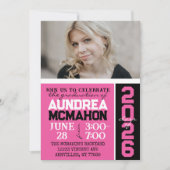 Heet Roze & Zwart Modern Afstuderen Foto Kaart (Voorkant)