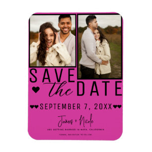 Heet Roze & Zwart Save the Date 2 Foto Huwelijk Magneet