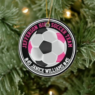Heet Roze, Zwart & Wit Voetbal ⚽ Keramisch Ornament