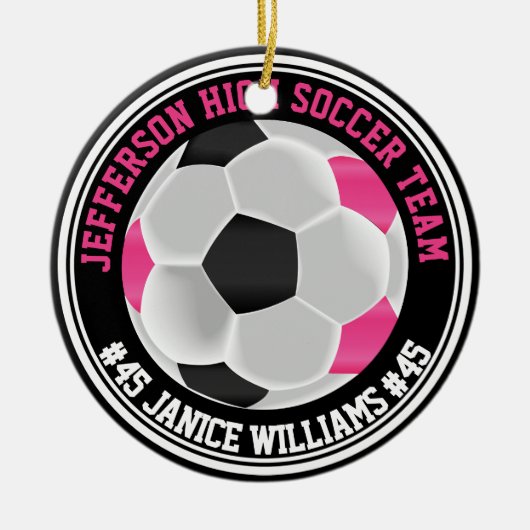 Heet Roze, Zwart & Wit Voetbal ⚽ Keramisch Ornament (Voorkant)