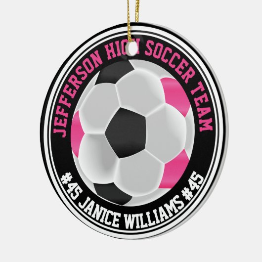Heet Roze, Zwart & Wit Voetbal ⚽ Keramisch Ornament (Links)