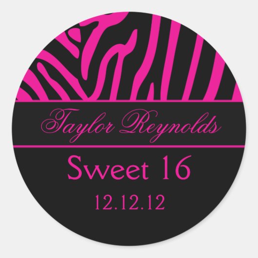 Heet Roze Zwart Zebra Sweet 16 Sticker (Voorkant)
