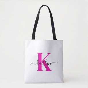 Heet Roze Zwarte Initiële Naam Monogram Draagtas