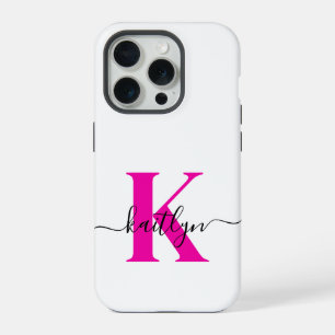 Heet Roze Zwarte Initiële Naam Monogram iPhone 15 Pro Hoesje