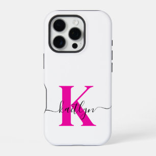 Heet Roze Zwarte Initiële Naam Monogram iPhone 16 Pro Hoesje