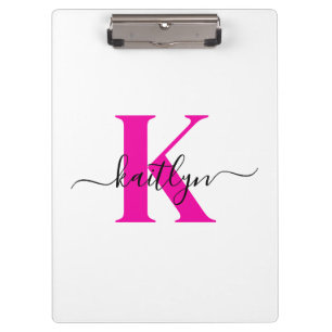 Heet Roze Zwarte Initiële Naam Monogram Klembord