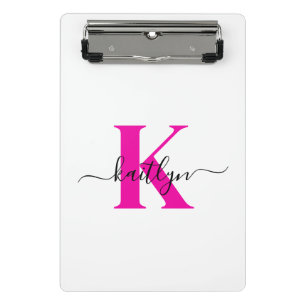 Heet Roze Zwarte Initiële Naam Monogram Mini Klembord