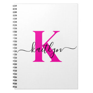 Heet Roze Zwarte Initiële Naam Monogram Notitieboek