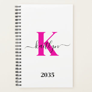 Heet Roze Zwarte Initiële Naam Monogram Planner