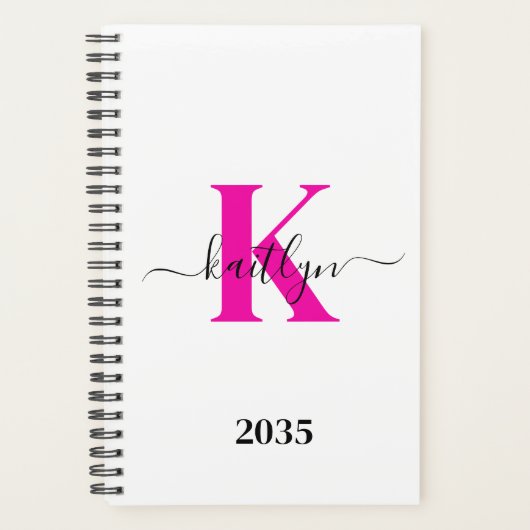 Heet Roze Zwarte Initiële Naam Monogram Planner (Voorkant)