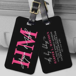 Heet Roze Zwarte Meisjesachtige Monogram Bagagelabel