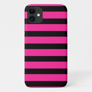 Heet Roze & Zwarte Mode Streep Strepen Feest iPhone 11 Hoesje