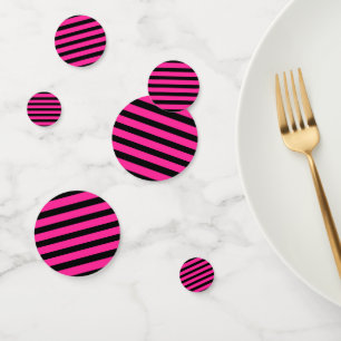 Heet Roze & Zwarte Mode Streep Strepen Feest Confetti