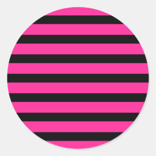 Heet Roze & Zwarte Mode Streep Strepen Feest Ronde Sticker
