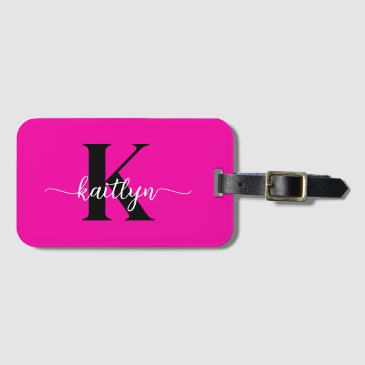 Heet Roze Zwarte Monogram Bagagelabel (Voorkant (horizontaal))