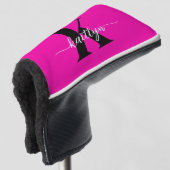 Heet Roze Zwarte Monogram Golfheadcover (3/4 voorkant)
