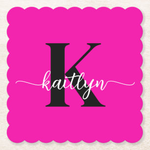Heet Roze Zwarte Monogram Kartonnen Onderzetters