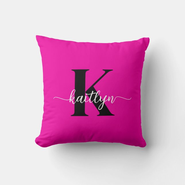 Heet Roze Zwarte Monogram Kussen (Voorkant)