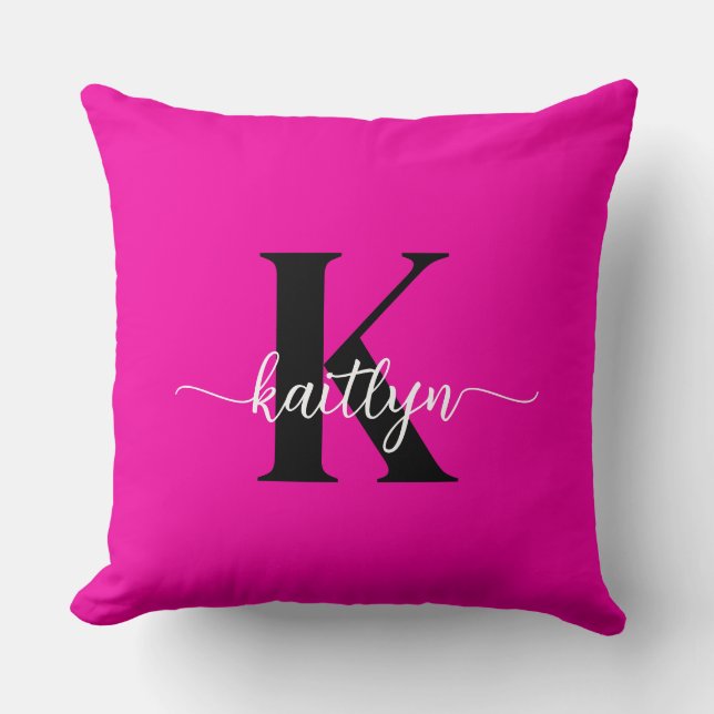Heet Roze Zwarte Monogram Kussen (Voorkant)
