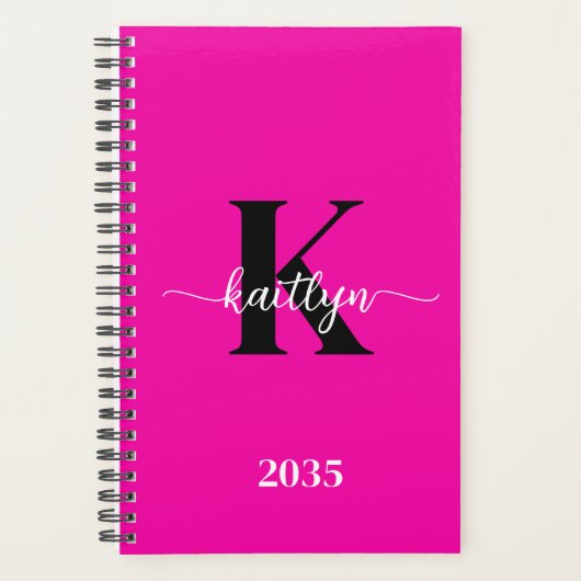Heet Roze Zwarte Monogram Planner (Voorkant)