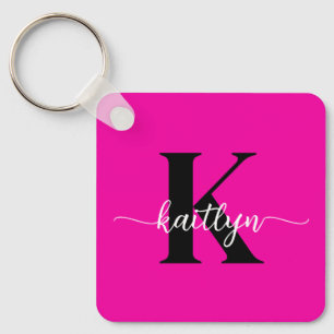 Heet Roze Zwarte Monogram Sleutelhanger