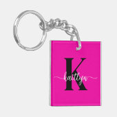Heet Roze Zwarte Monogram Sleutelhanger (Voorkant Links)
