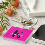 Heet Roze Zwarte Monogram Sleutelhanger (Voorkant Rechts)
