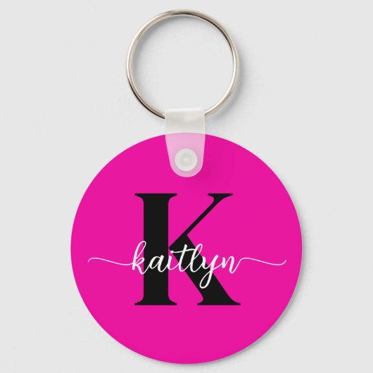 Heet Roze Zwarte Monogram Sleutelhanger (Voorkant)