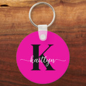 Heet Roze Zwarte Monogram Sleutelhanger (Voorkant)