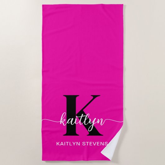 Heet Roze Zwarte Monogram Strandlaken (Voorkant)