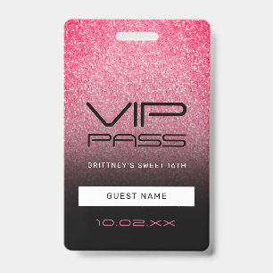 Heet Roze Zwarte Ombre Glitter Sweet 16de VIP Pas Badge