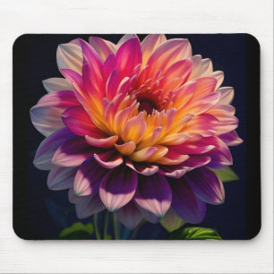 Heet Sinaasappel en Roze Dahlia Flower Muismat