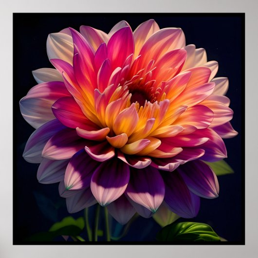 Heet Sinaasappel en Roze Dahlia Flower Poster (Voorkant)