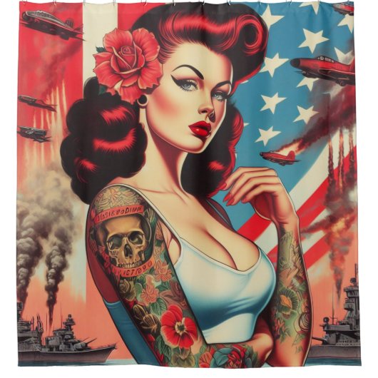 Heet Tattoo Pin-up Douchegordijn (Voorkant)